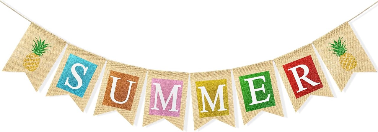 Burlap Summer Banner Porch Sign, Welcome Summer Decorations for Mantel Fireplace Hawaiian Tropical Luau Beach Pool Party Decoration Supplies, Hello Summer Home Decor